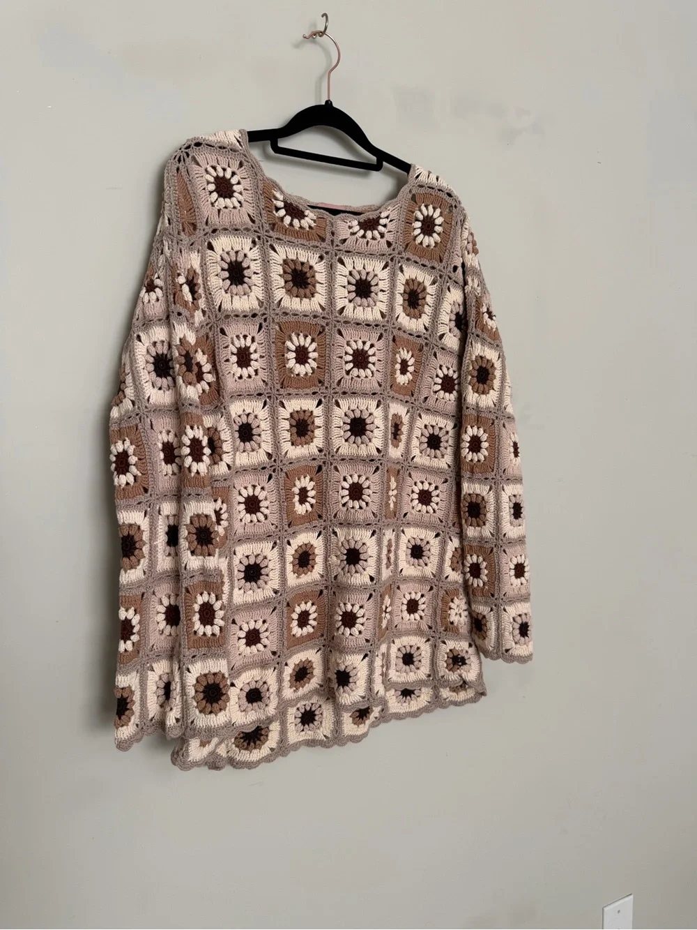 Show Me Your MuMu Crochet Square Floral Mini Coverup in Cream and Brown Large